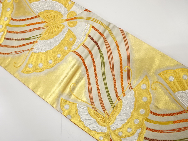 蝶に組紐模様織り出し　袋帯